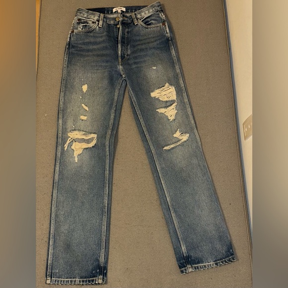 Re/done 90s High-Rise Relaxed Distressed Straight-Leg Jeans 27 - Picture 2 of 5
